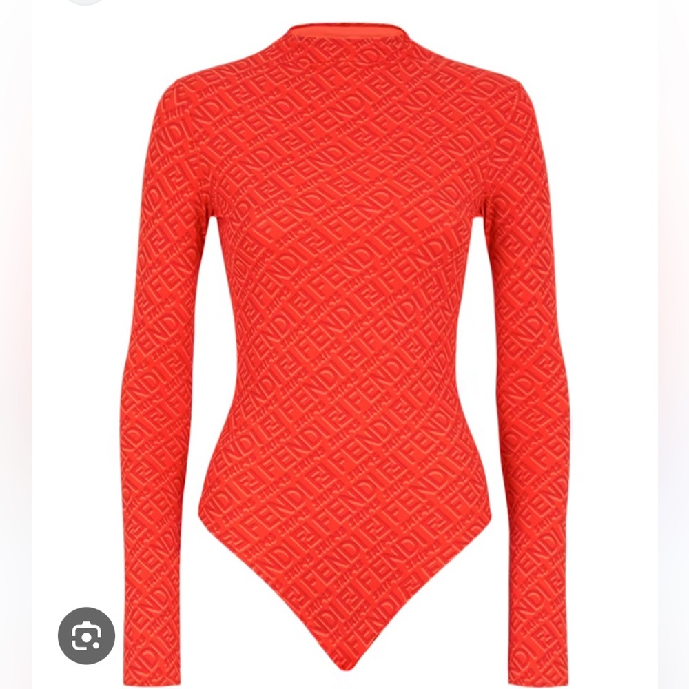 FENDI x SKIMS Mock Neck Longsleeve Thong Bodysuit size M color Georgia (Red)